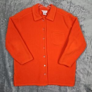 Talbots Vintage Women's Sz Lg  Fleece Orange Jacket Cardigan Long Warm USA
